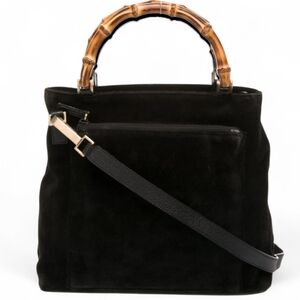 Gucci Bamboo Black Suede Shoulder Bag